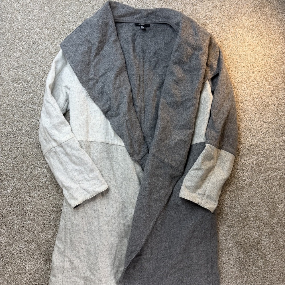 Alfani Coatigan Womens S/M Gray Colorblock Knit Open Front Long Shawl Collar